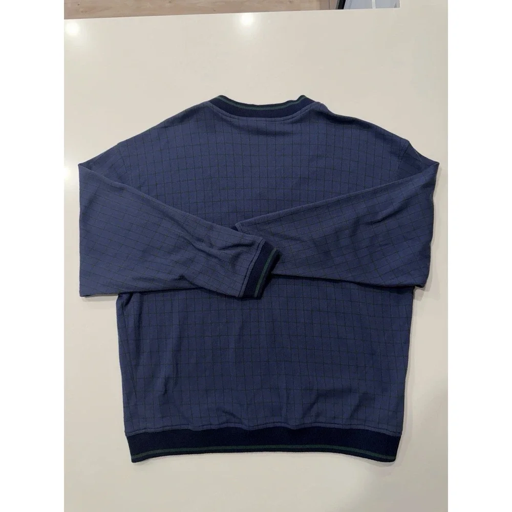 Wimbledon Vintage All England Tennis V-Neck Sweater Navy Plaid XL Mens